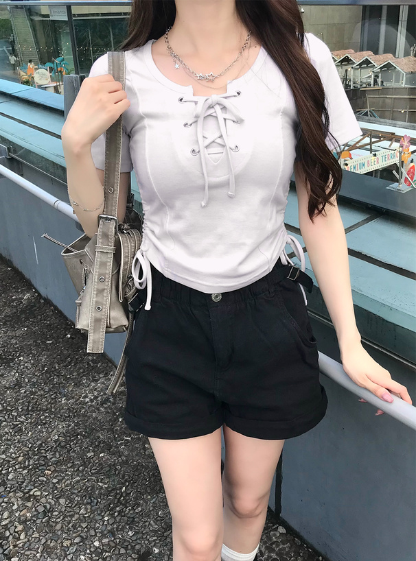 レースアップサイドドロストトップス