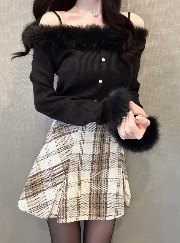 【新品】異素材オフショルニット アシンメトリーカラーオフショルニットトップス[an1674] | レディース