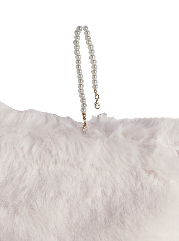 パールストラップ付きファーオフショルダーニットワンピース