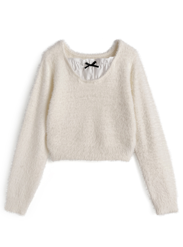 レイヤード風シャギーニットトップス