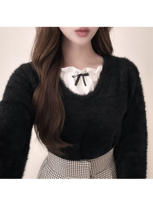 レイヤード風シャギーニットトップス