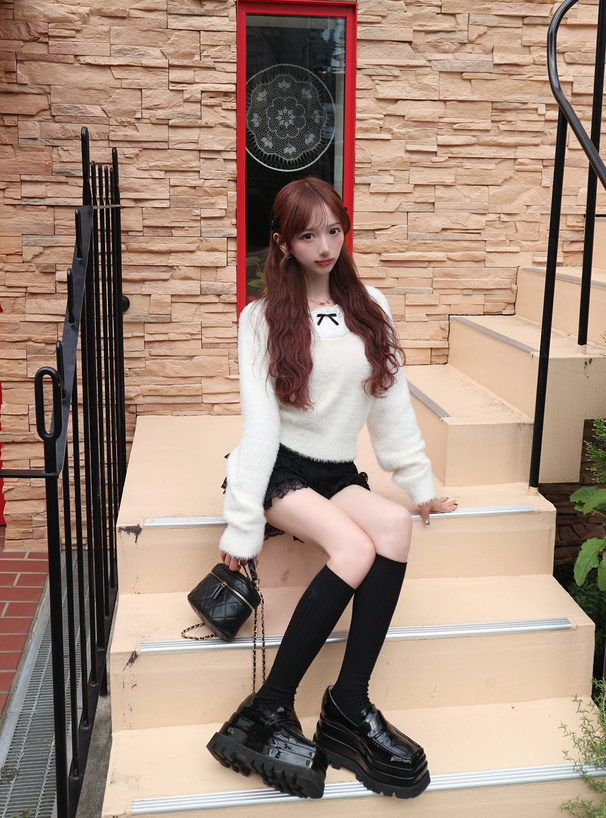 レイヤード風シャギーニットトップス