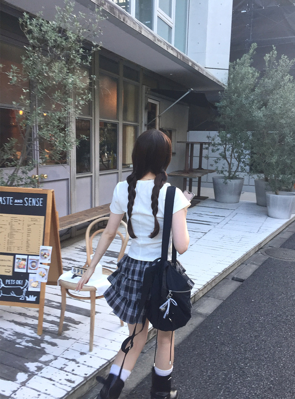 インパン裏地付チェック柄ティアードミニスカート