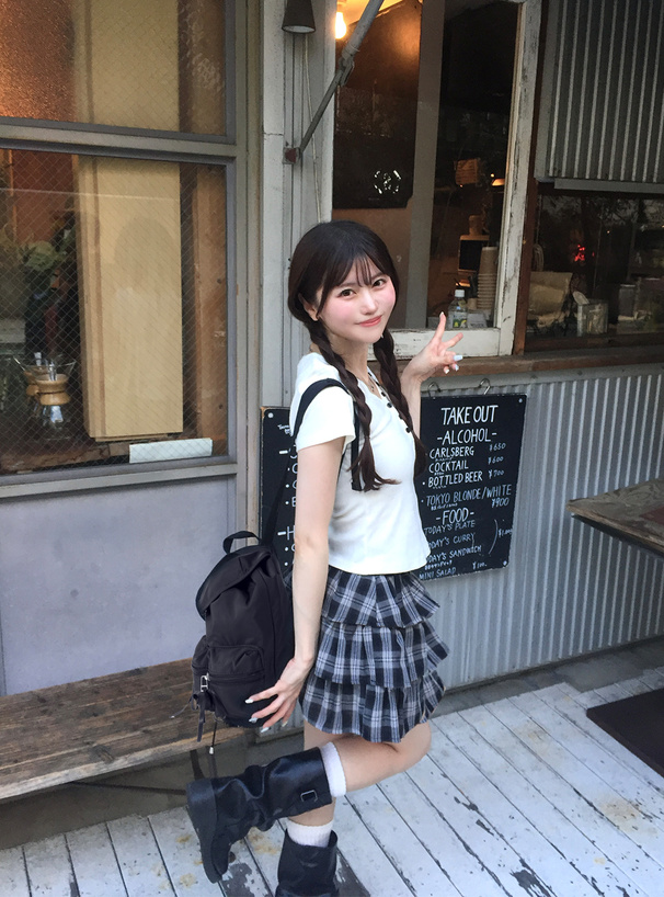 インパン裏地付チェック柄ティアードミニスカート