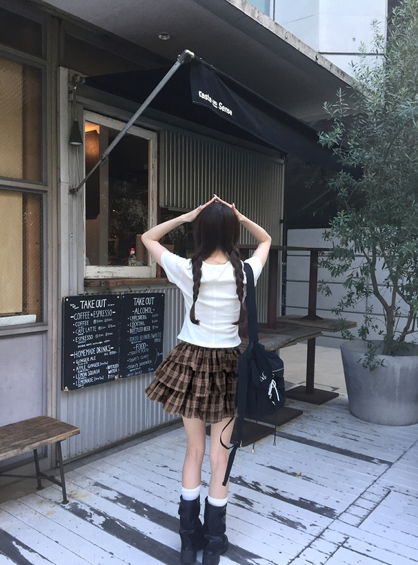 インパン裏地付チェック柄ティアードミニスカート