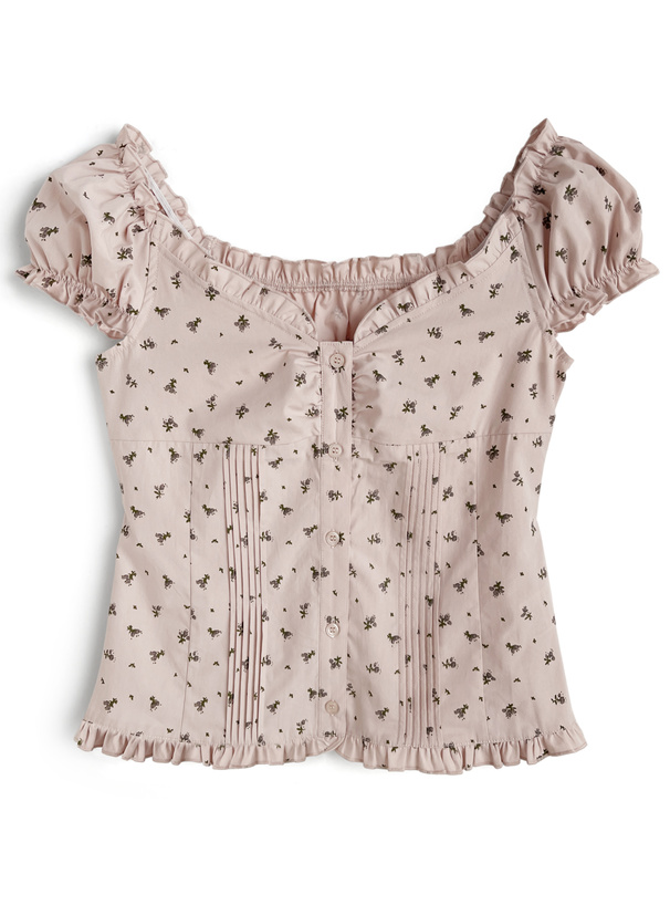 小花柄タックフリルトップス