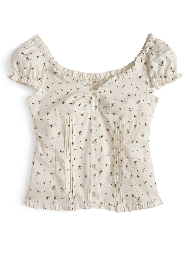 小花柄タックフリルトップス