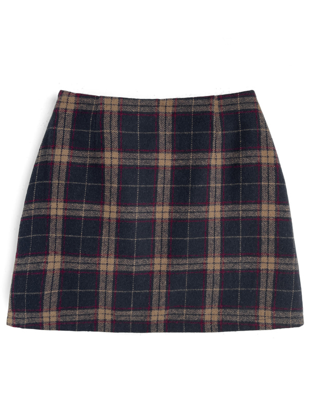 インパン裏地付きチェック柄ベルトラップ風ミニスカート[tu1793