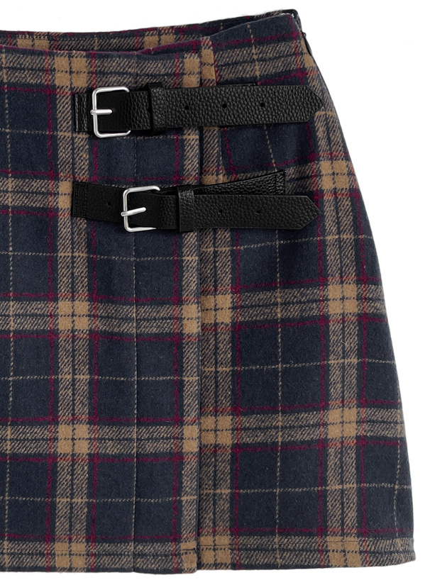 GRL ミニスカートセット インパン裏地付きチェック柄ベルトラップ風ミニスカート[tu1793
