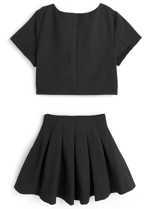 ハートボタンジャケット×フレアスカートツイードセットアップ