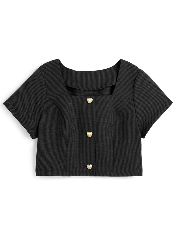 ハートボタンジャケット×フレアスカートツイードセットアップ