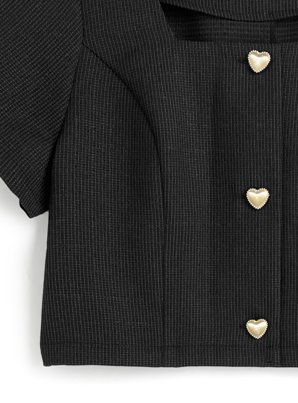 ハートボタンジャケット×フレアスカートツイードセットアップ