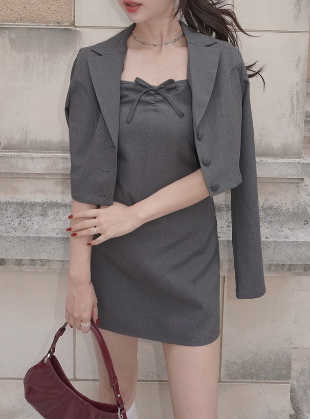 ジャケット×キャミソールミニワンピースセットアップ