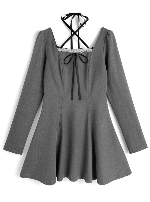 リボンストラップフレアミニワンピース[tu1805]