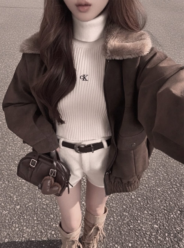 ファーティペット付きレザージャケット