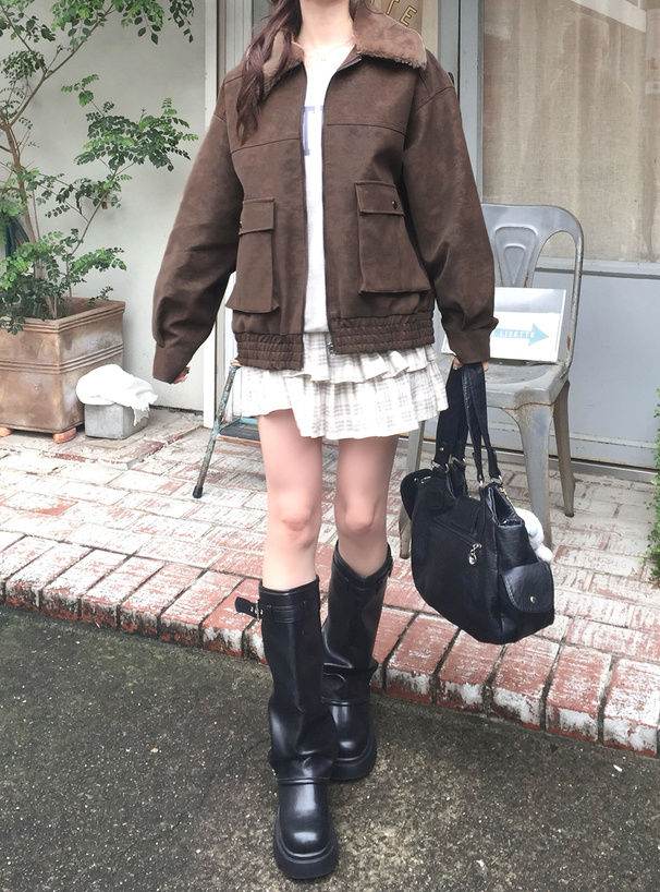 ファーティペット付きレザージャケット