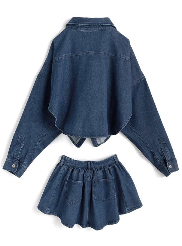 デニムシャツ×ミニスカートセットアップ