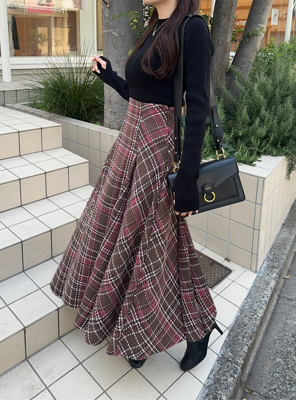 ツイードチェックロングフレアスカート[tu1812] | レディース
