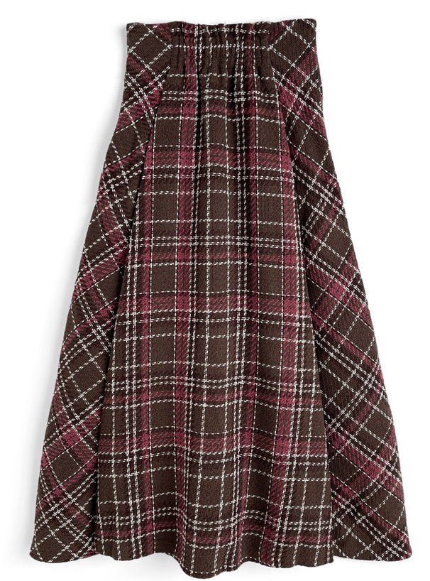 ツイードチェックロングフレアスカート