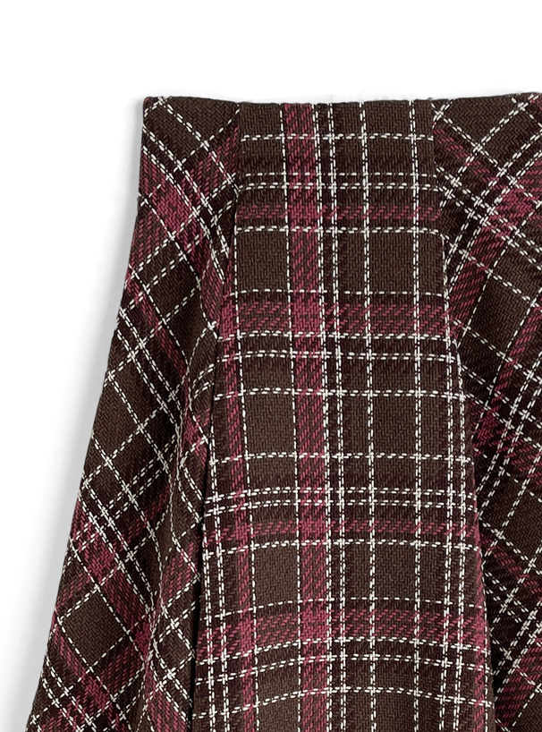 ツイードチェックロングフレアスカート