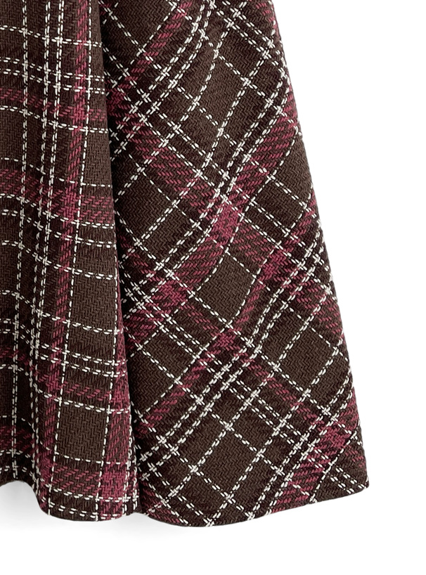 ツイードチェックロングフレアスカート