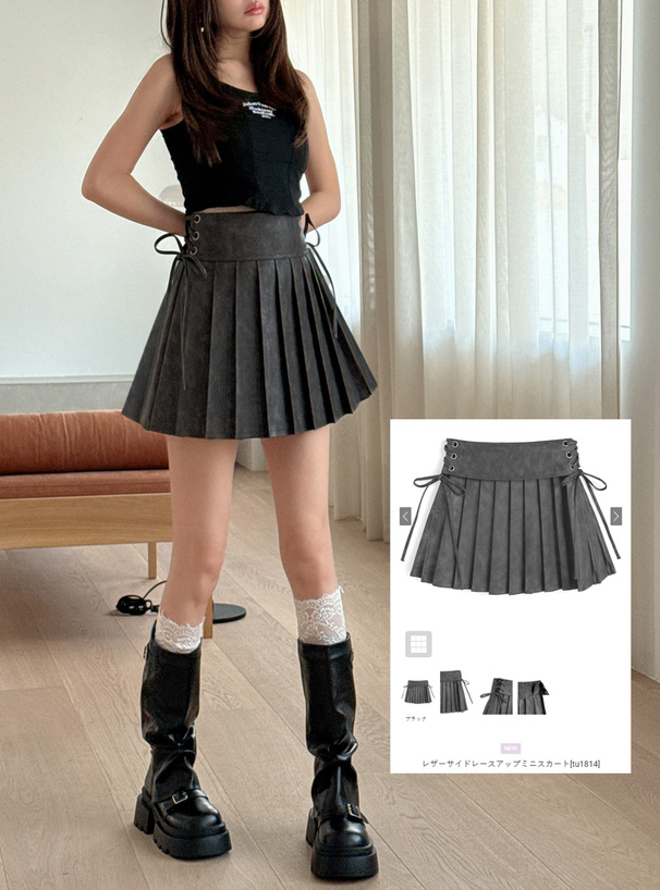 レザーサイドレースアップミニスカート[tu1814] | レディース