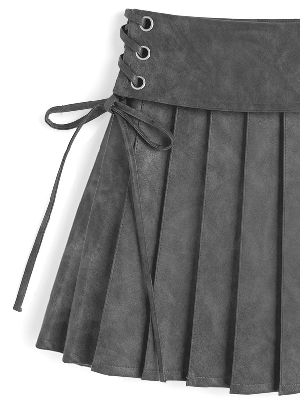 レザーサイドレースアップミニスカート