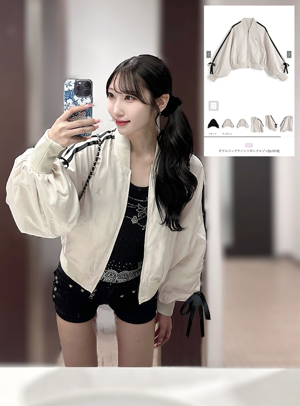 ダブルジップラインリボンブルゾン