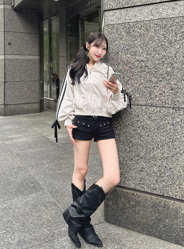 ダブルジップラインリボンブルゾン