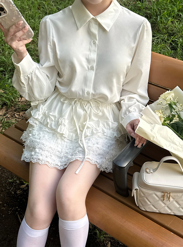 ウエストリボンギャザーフリルシャツ