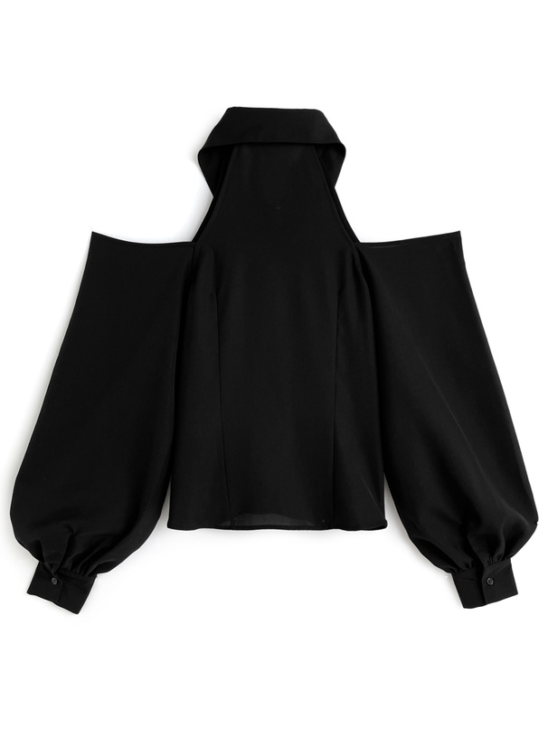 オープンショルダージップホルターネックシャツ