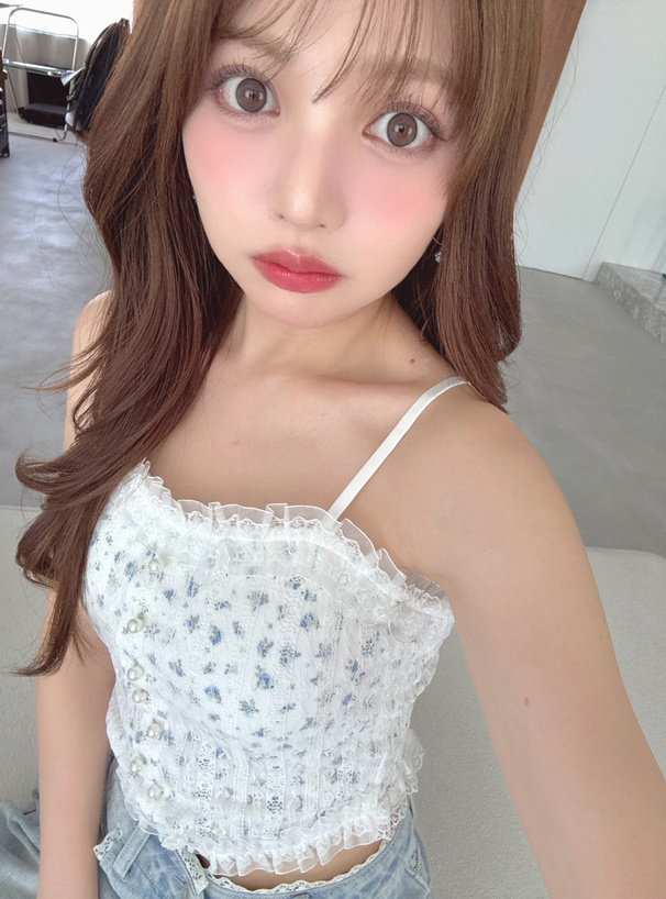 カップ付き小花柄レースフリルキャミソール[tu1824] | レディース