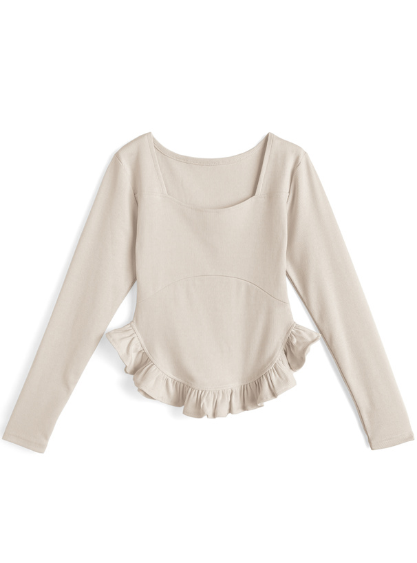 裾フリルスクエアネックトップス