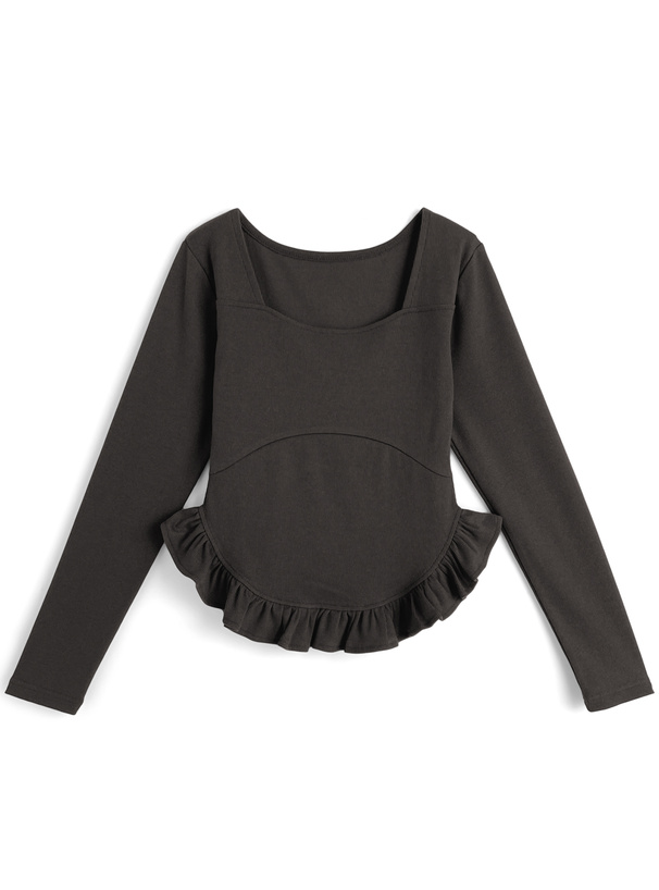 裾フリルスクエアネックトップス