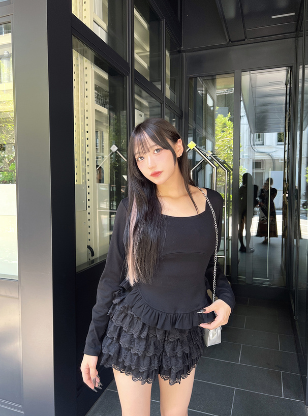 裾フリルスクエアネックトップス[tu1826] | レディースファッション