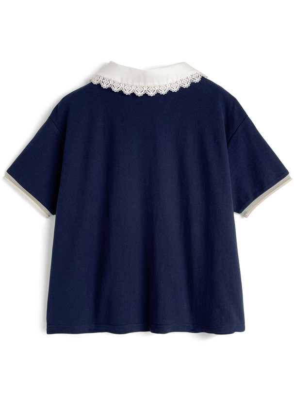 専用♡カナダ購入 ベイビーブルー刺繍レース重なるフレアベアトップ セール】【低身長用サイズあり】ハイネックパネル刺繍レース