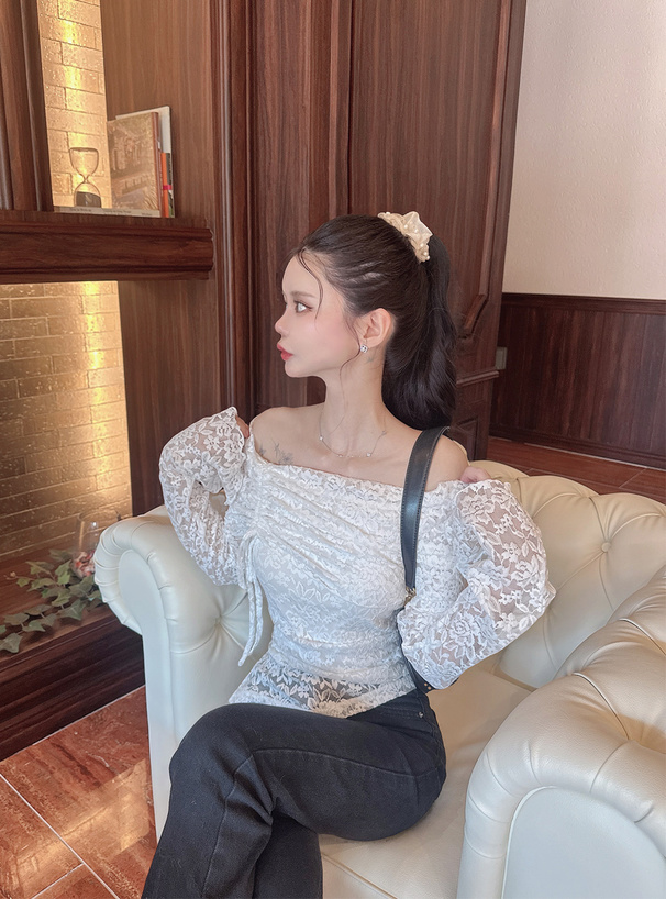 オフショルダーアシメギャザーレーストップス[tu1828] | レディース