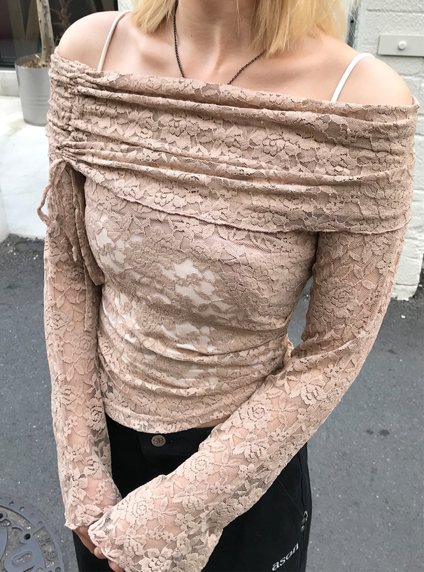 オフショルダーアシメギャザーレーストップス[tu1828] | レディース