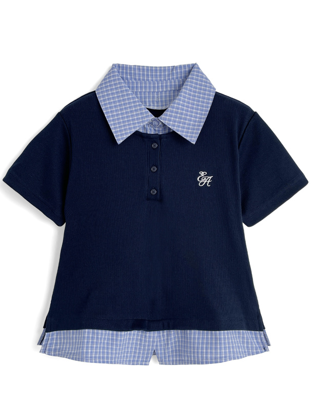 チェック柄シャツレイヤード風トップス[tu1829]