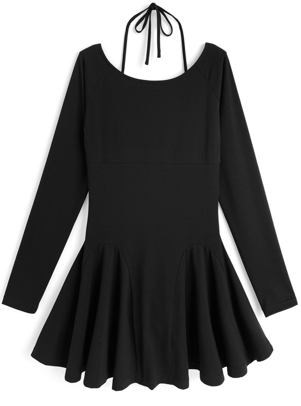 ホルターネックウエストレースフレアミニワンピース