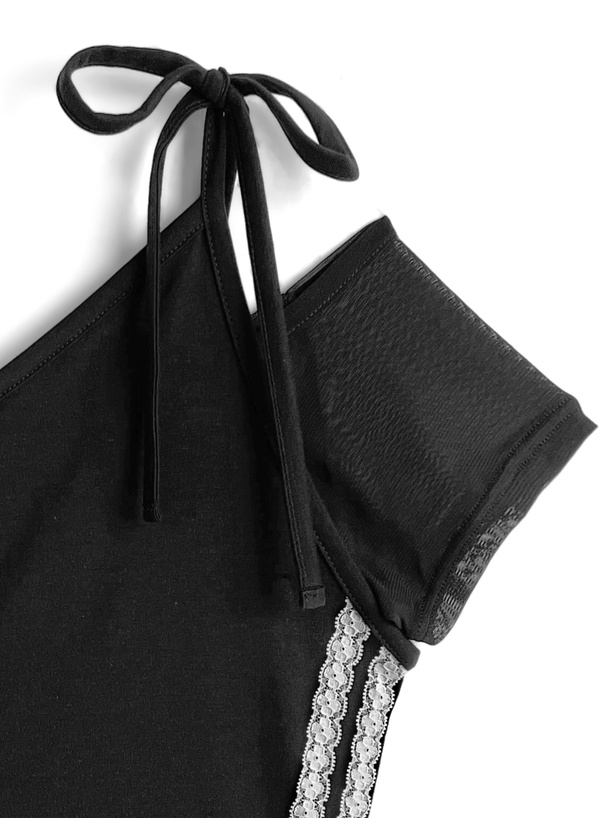 アシンメトリーレースラインレイヤードシアートップス