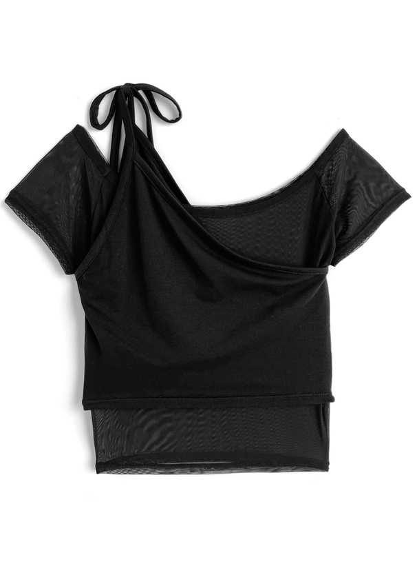 アシンメトリーレースラインレイヤードシアートップス