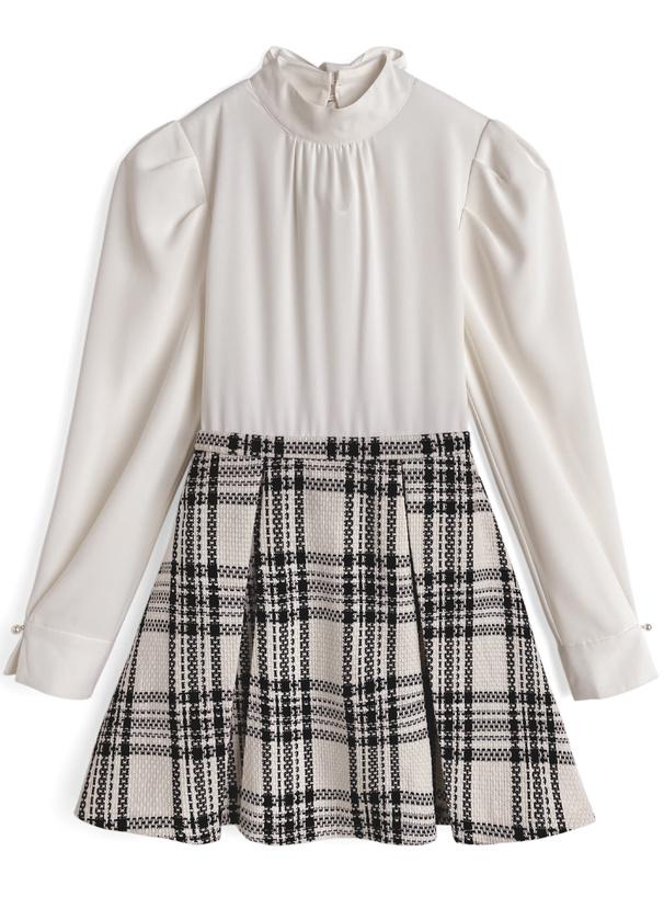 チェック柄リボン付き半袖ミニワンピース セール】リボン付きチェックミニワンピ‐ス[着回し力抜群