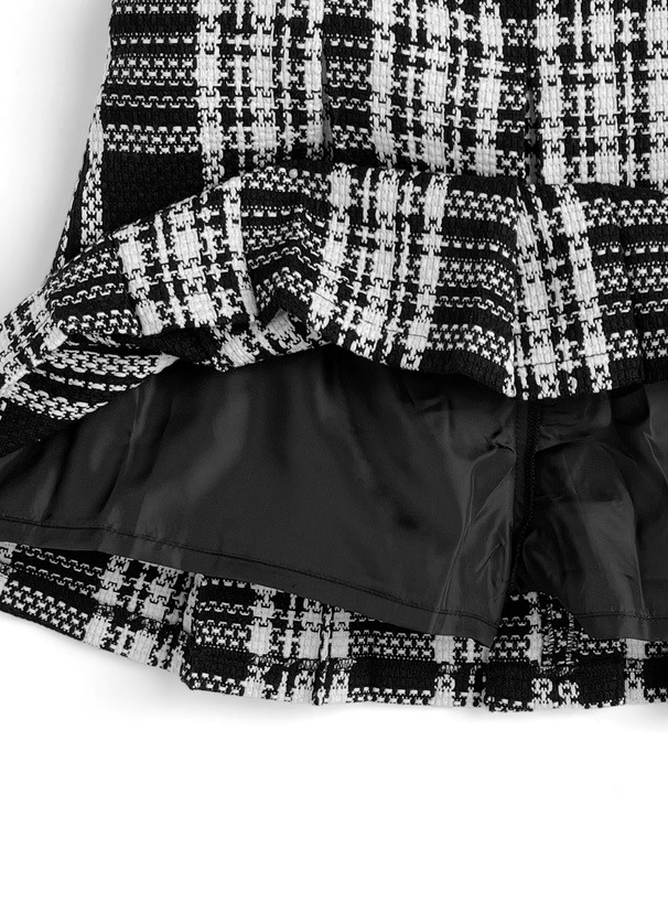 インパン裏地付きツイードドッキングノースリーブフレアミニワンピース