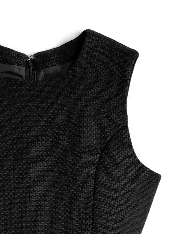 インパン裏地付きツイードドッキングノースリーブフレアミニワンピース