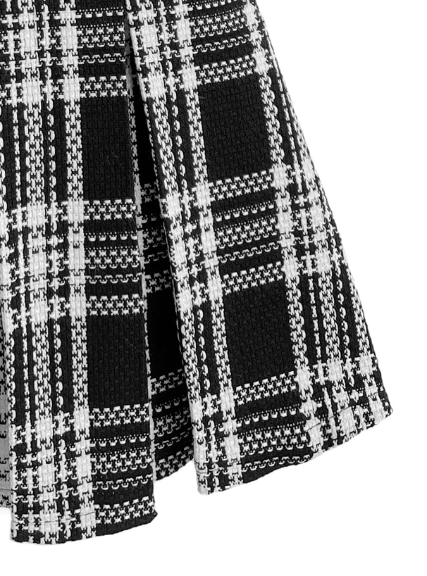 インパン裏地付きツイードドッキングノースリーブフレアミニワンピース