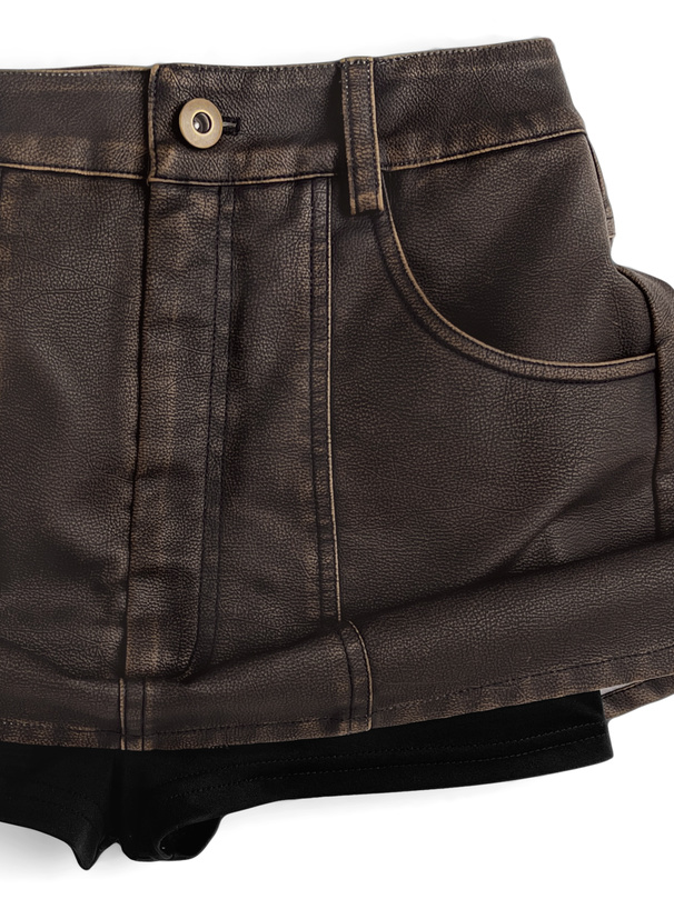 インパン裏地付きレザーミニスカート