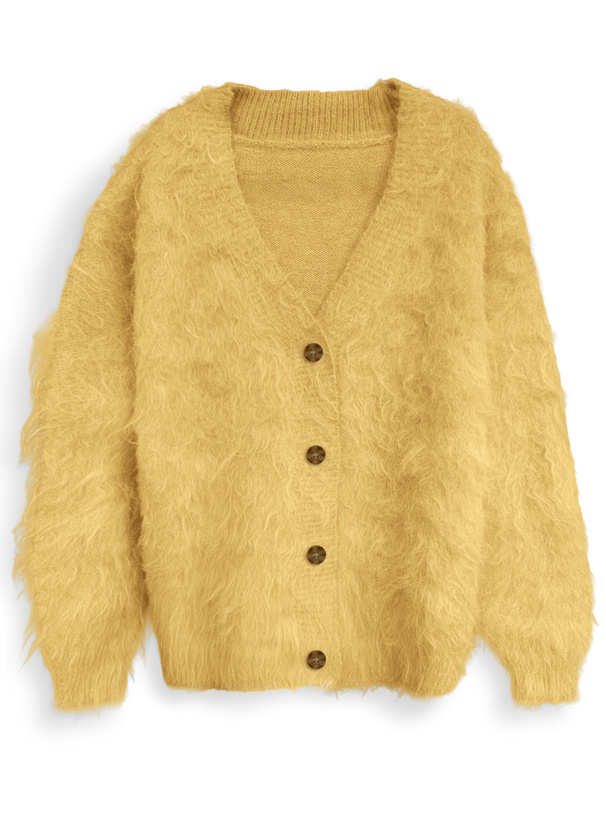 Vネックウール混シャギーニットカーディガン