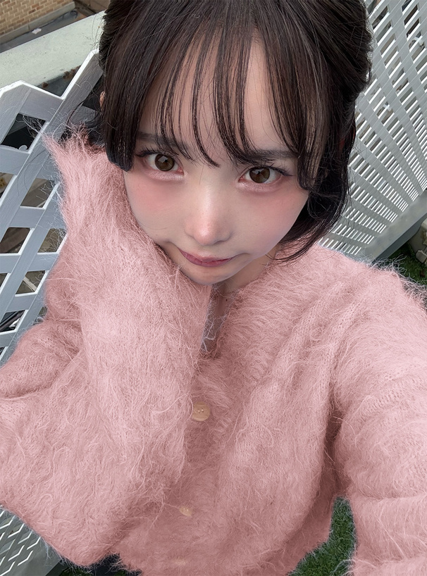 Vネックウール混シャギーニットカーディガン