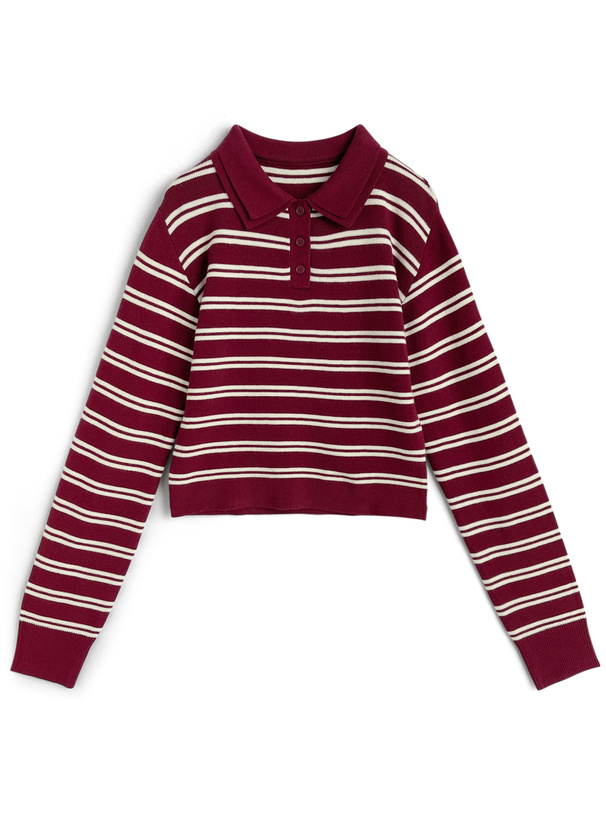 ILLIT アイリット BEB ボーダー柄ダブルカラーポロニットトップス[tu1846]